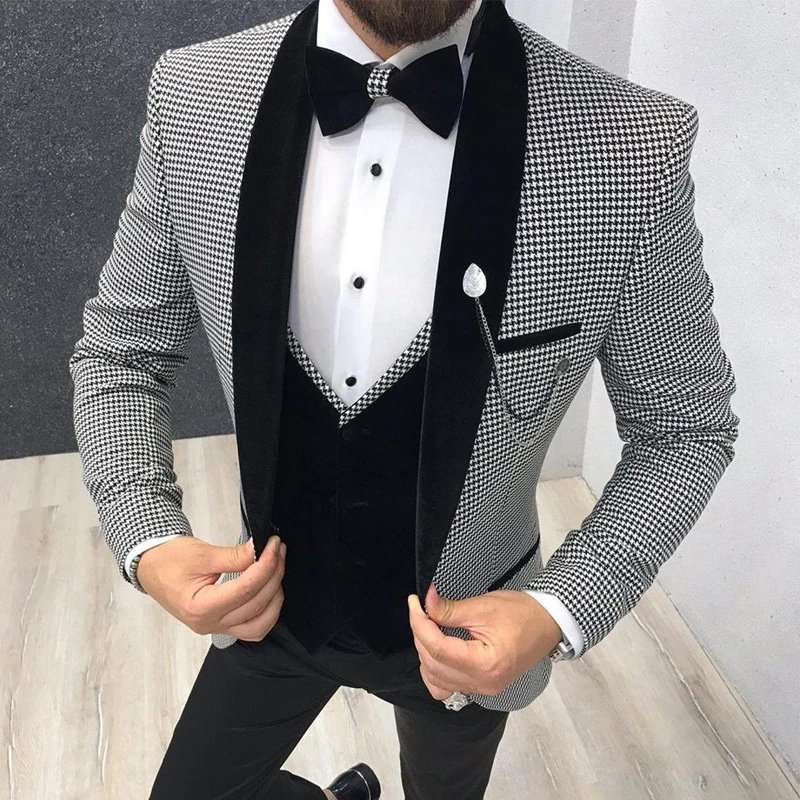 Traje de pata de gallo hombre, esmoquin ajustado para cena, graduación, Sastre, novio, boda, la mejor chaqueta con pantalones, chaleco, 3 piezas| Trajes a AliExpress