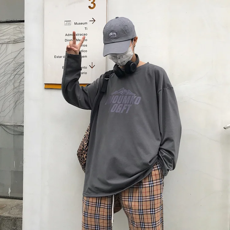 Ulzzang женский хип-хоп SuFeng Рендер без подкладки верхняя одежда с принтом пара bf свободная футболка с длинными рукавами пальто