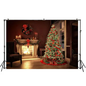 

HuaYi wonderful flowers chrismas tree decoration background backdrops for chrismas day photoshoot photography backdrops D-8943