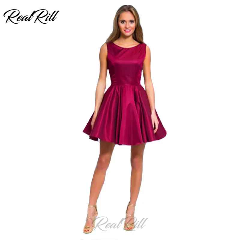 

Real Rill Bateau Neck Short Prom Dresses Satin Lace Back Tank Mini A Line Party Dress Mini Club Dresses