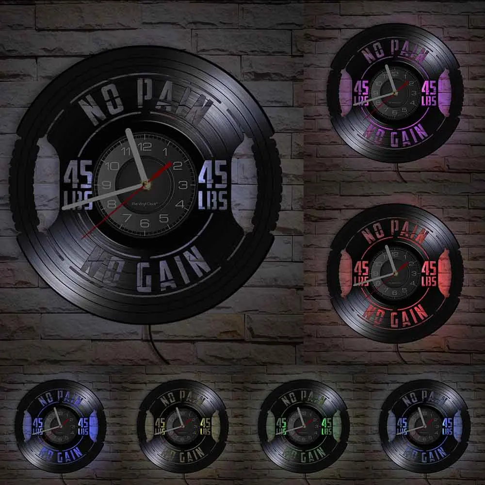 Fitness Gym Sign Weight Plate 45lbs Vinyl LP Record Wall Clock Workout Room Weightlifting Decor Artwork Clock Fitness Gift 6