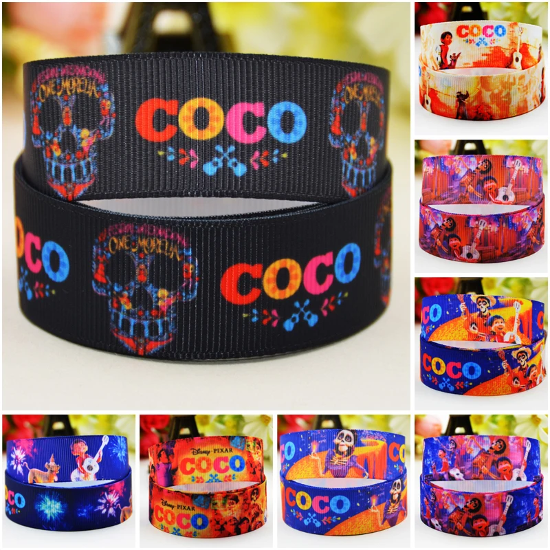 7/"(22 мм) вечерние Сатиновые ленты с принтом героев мультфильмов COCO, 10 ярдов, Mul067