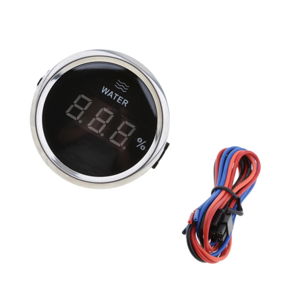 Universal 52mm 2 inch LCD Digital Water Level Gauge Meter 0-190 ohm Signal LED Backlight Waterproof - Black Chrome