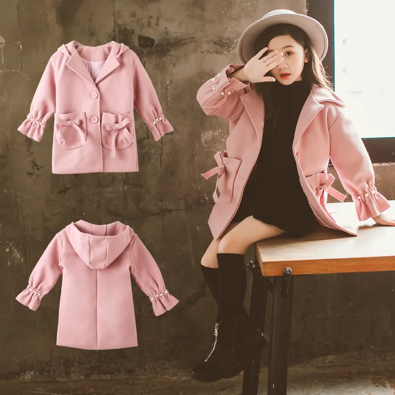 Pink 2019детская одежда пальто для девочек Новая зимняя стеганая куртка детское хлопковое шерстяное пальто длинное пальто для девочек От 3 до 12 лет - Цвет: Pink