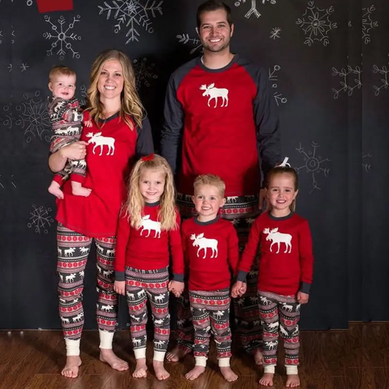 Рождественские Семейные пижамные комплекты с оленем одинаковые комплекты одежды для сна для папы, мамы и ребенка рождественские пижамы, одежда для сна - Цвет: OG-A