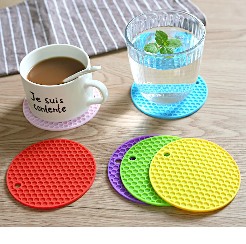 Creative Simple-Style Candy-Colored Silica Gel Honeycomb Coasters 9 Cm Circle Coasters Waterproof Anti-slip Insulated Cup Mat