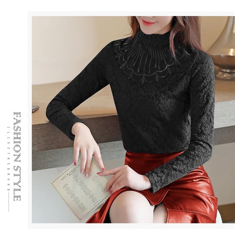 Blusa manga larga mujer blusas mujer de moda Женские топы и блузки кружевные женские топы Осень Зима размера плюс женские 7098 50