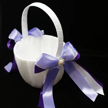 

Elegant Flower Basket in Satin With Ribbon & Faux Pearl