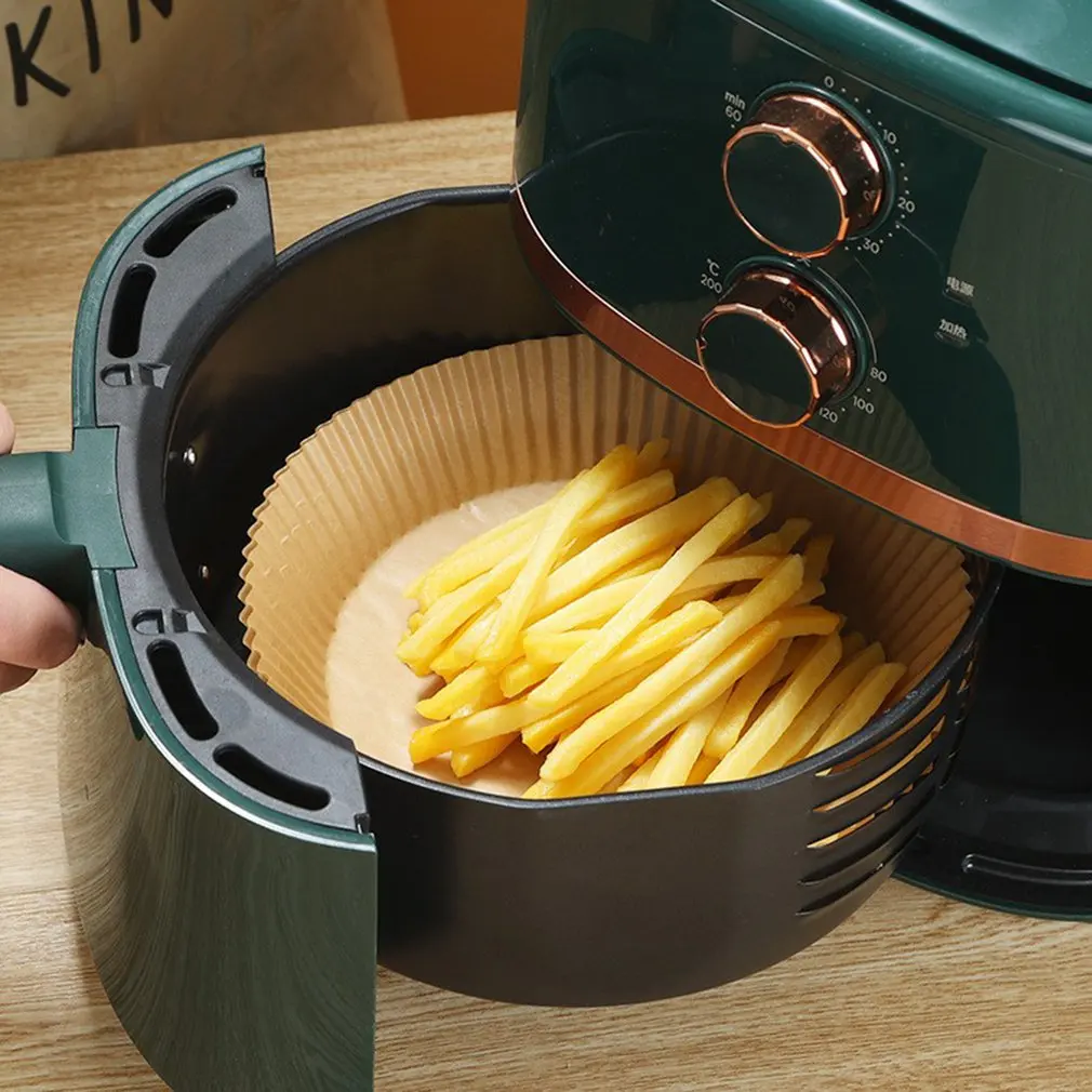 50Ppcs Air Fryer Round Liners 16cm Non-Stick Mat Parchment Paper Bamboo Steamer Steaming Basket Paper Disposable Baking