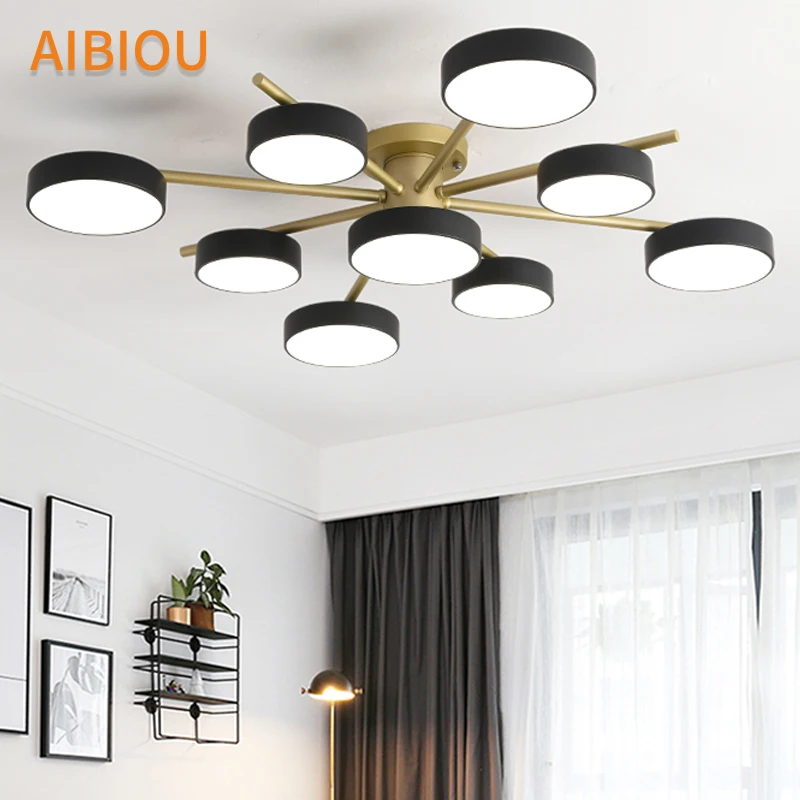 

AIBIOU Iron 220V LED Chandelier With White Round Metal Lampshades For Living Room Modern Home Deco Gray Bedroom Chandeliers