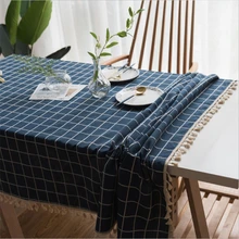 Simple Plaid Rectangular Tablecloth Cotton Linen Solid Color Tassel Dinner Coffee Table Cover Home Decor Table Cloth national wind tablecloth cotton linen sunflower multifunctional table cloth home dinner decoration rectangular table cover