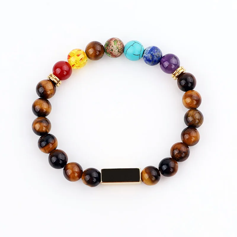 7 Chakra Bracelet Yoga Power Bracelet Free Custom Text Gold Stainless Steel Charm Male Beaded Elastic Bracelet Gift Men women - Image 3