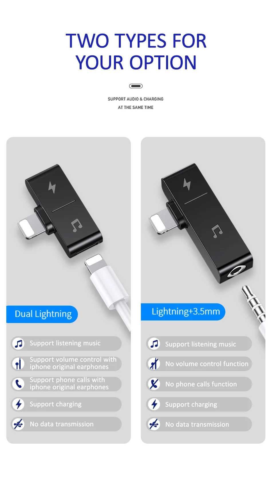 USAMS двойной адаптер Lightning разъем для наушников, чтобы 3,5 мм освещение до 3,5 мм адаптер для зарядного USB кабель для передачи данных для iPhone X, 8, 6, 7, адаптер для использования на ходу