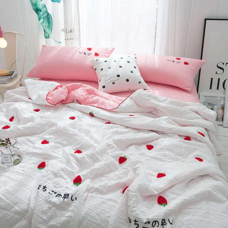 

2019 Towel Embroidery Washed Cotton Summer Quilt INS-Style Thin Blanket Students Single Double Summer Blanket Airable Cover