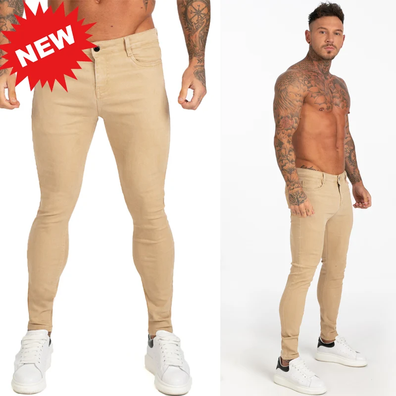 Men's Sexy Non Ripped Skinny Jeans Khaki