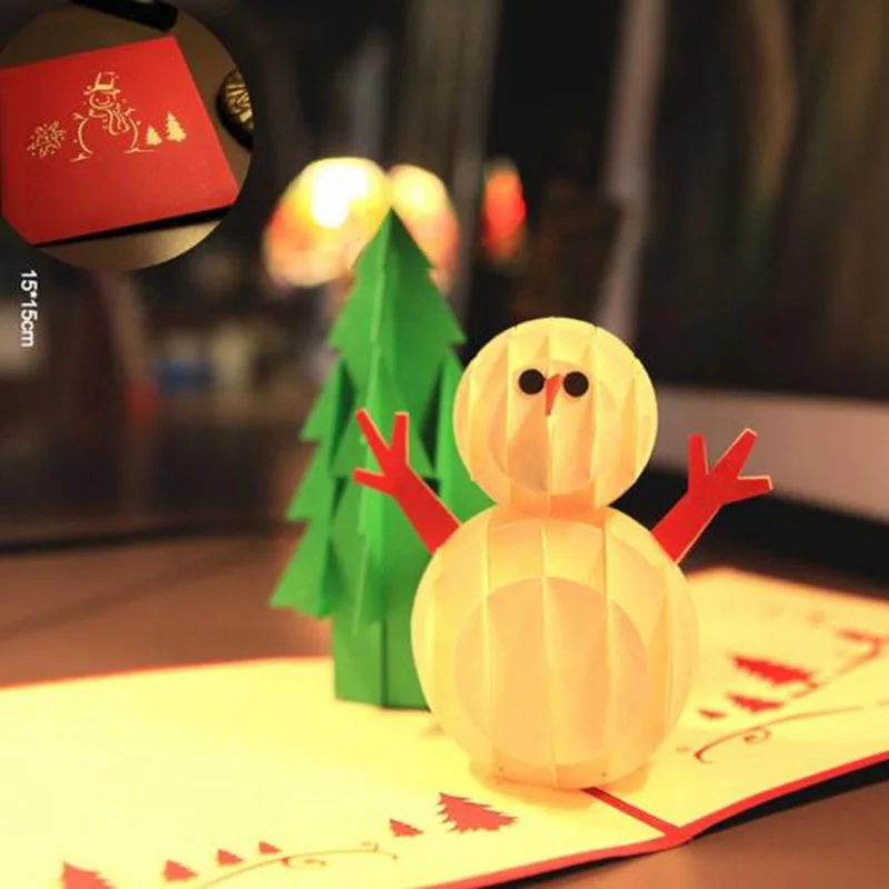  3pcs/10pcs Creative Christmas Invitation Card 3D Hollow Christmas Tree Snowman Santa Claus Postcard - 4.0003E+12