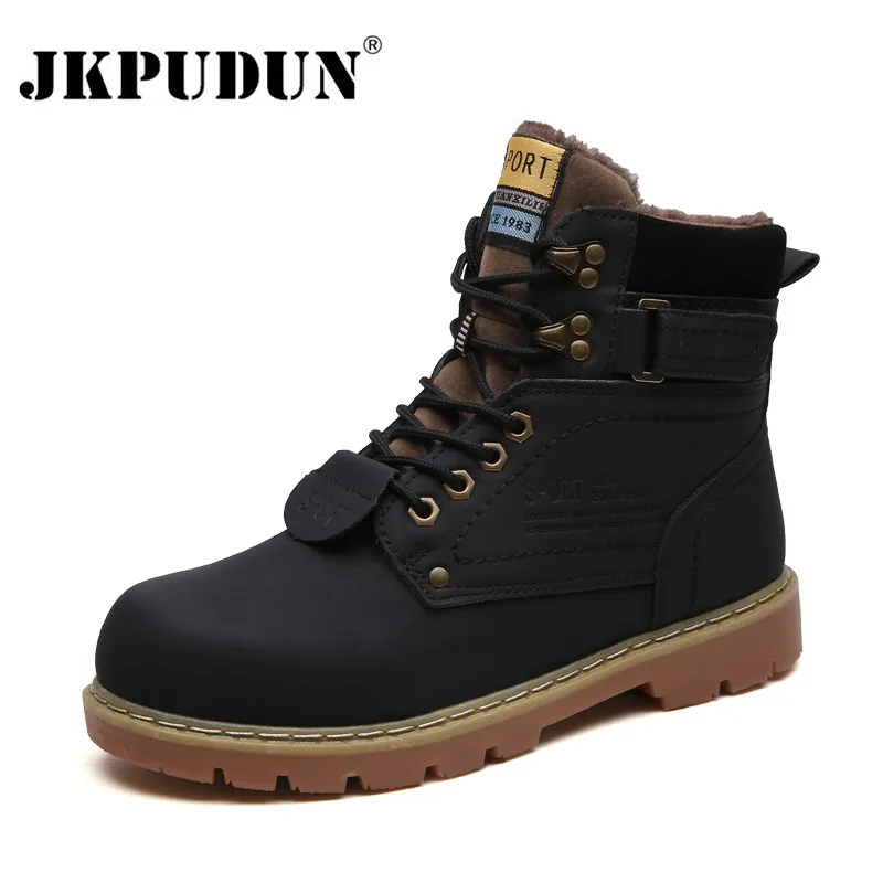 Warm Winter Ankle Boots Men Casual Shoes Lace-Up Autumn Leather
Waterproof Work Tooling Mens Boots Military Army Botas JKPUDUN