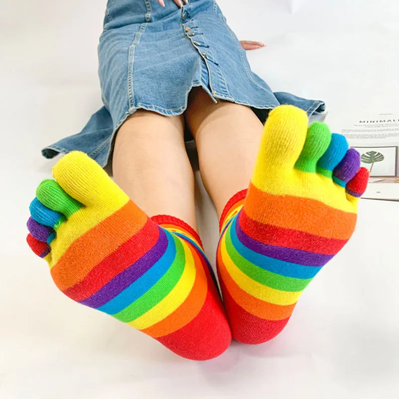 2 пары разноцветных радужных носков с пятью носками женские полосатые носки трендовые уличные повседневные Хлопковые женские короткие носки и длинные носки