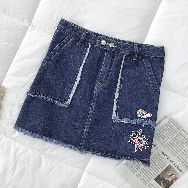 

Stock WOMEN'S Dress Overstock 2019 Autumn Korean-style Slimming Versatile Skirt Elegant College Style Denim Skirt 7.11