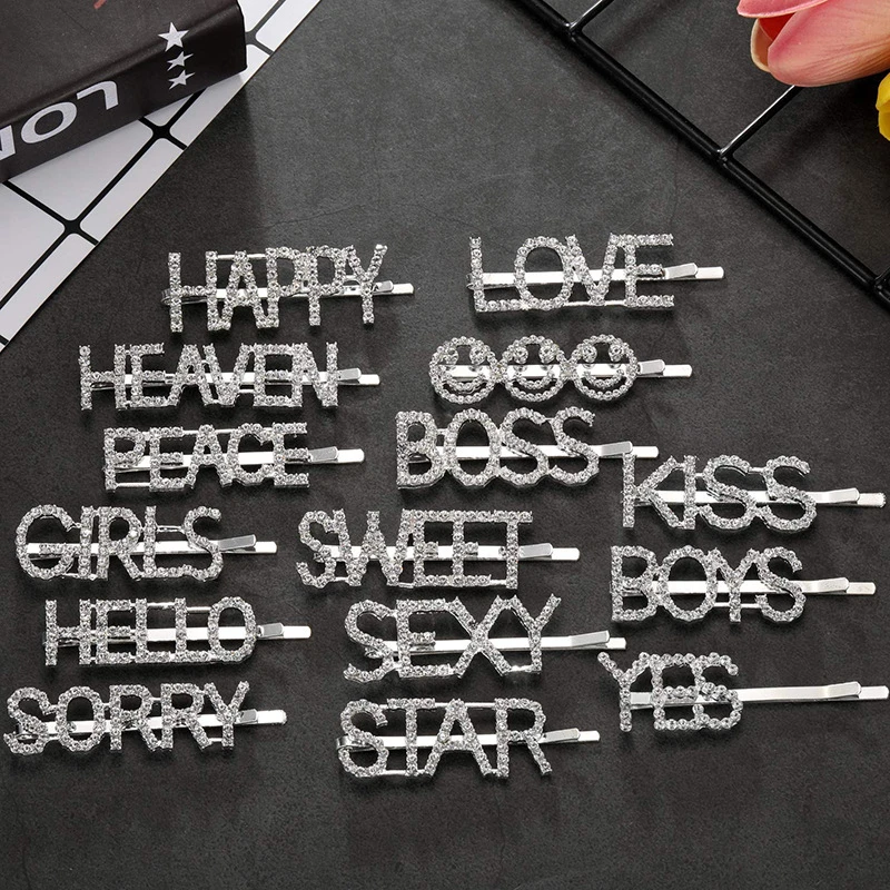 

1Pc Shining Letter Hairpins Crystal Shiny Rhinestones Letters Hair grip Diamond Hair Accessories Womens Hair Clips Styling Tools