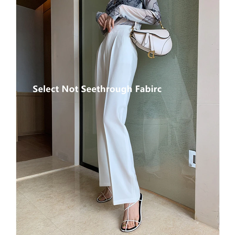 Pantaloni bianchi non trasparenti tasca con cerniera a vita alta da donna  pantaloni larghi a gamba larga di grandi dimensioni - AliExpress Women's  Clothing