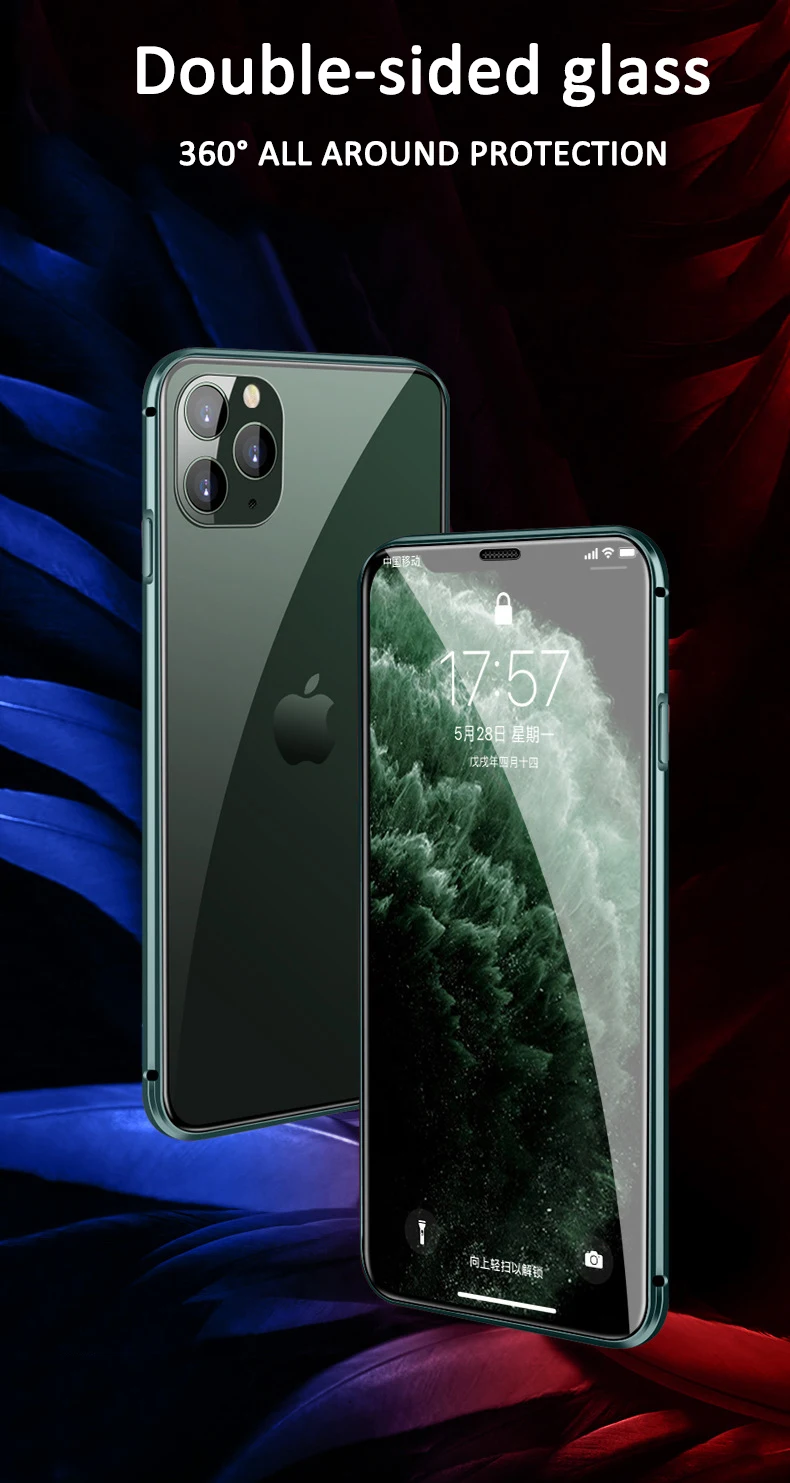 Металлический магнитный чехол для iphone X XR XS 11 pro max+ Магнитный чехол из закаленного стекла для iphone 8 7 6 6S plus