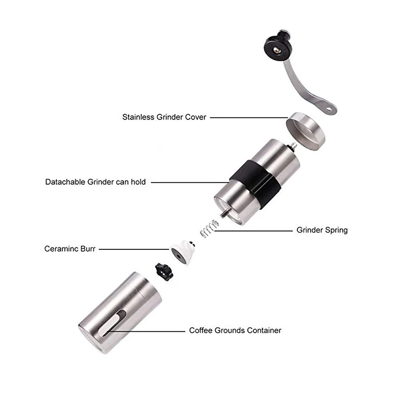 Мини Серебряная Кофемолка Мини Нержавеющая Сталь Ручной Ручной Ручной Кофейный Боб Шлифовальные Станки Мельница Кухня Инструмент Крокус Измельчители
