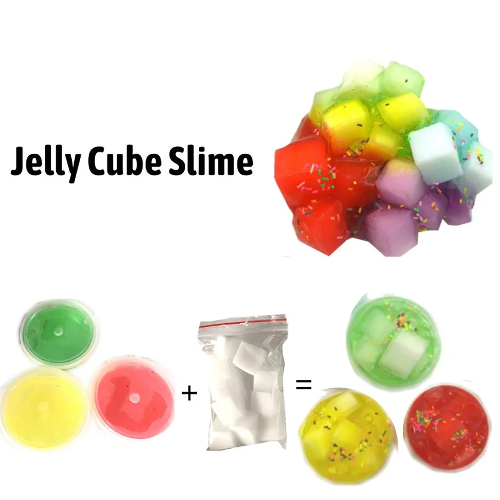 New Children DIY Crystal Jelly Cube Shape Slime Mud Stress Relief Clay Plasticine Gum Polymer Clay Antistress #C