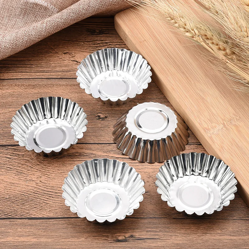 10pcs Cake Egg Tart Mold Flower Shape Nonstick Ripple Aluminum Reusable Cupcake High Quality Baking Pasty Moulds Bakery Tools