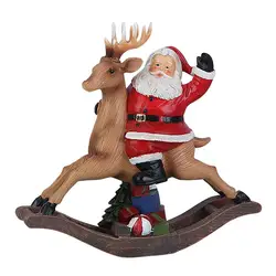 Petite Figurine de noël en résine, Figurine de père noël sur renne, pour les vacances, ornement d'intérieur, cadeau artisanal 
