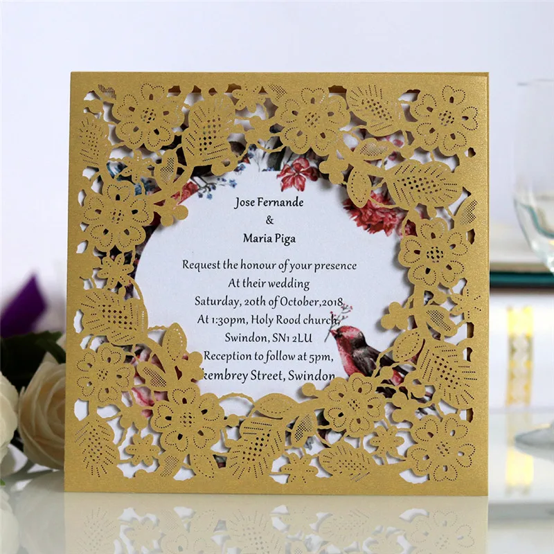  10pcs/set 3D Laser Cut Wedding Invitations White Red Laser Flower Cut Invites Cards Shower Party We - 4.00051E+12
