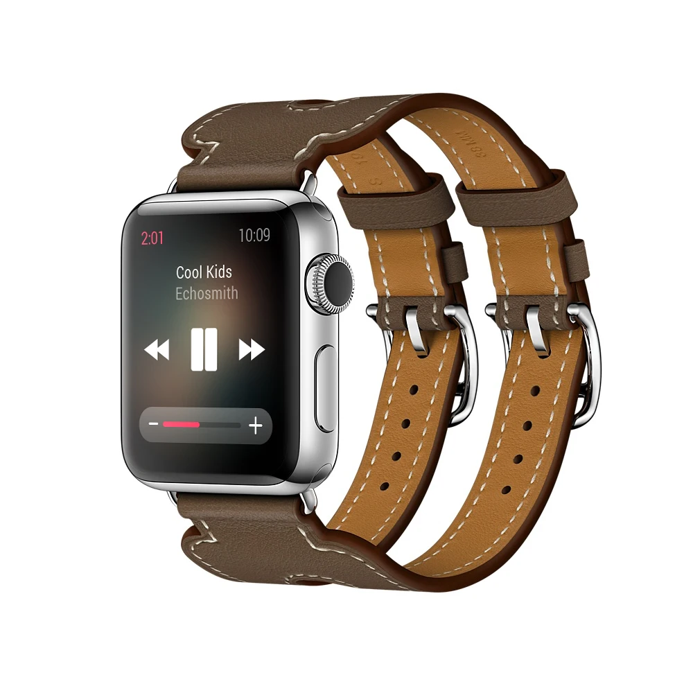 Ремешок из натуральной кожи с двойной пряжкой для Apple Watch se 42 мм 38 40 44 кожаный