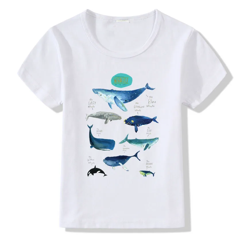 

New Summer Baby Short-sleeved Childrens White T-shirt Seabed World Pattern Whale Shark Modal Kids Boys Girls O-Neck T Shirt Tees