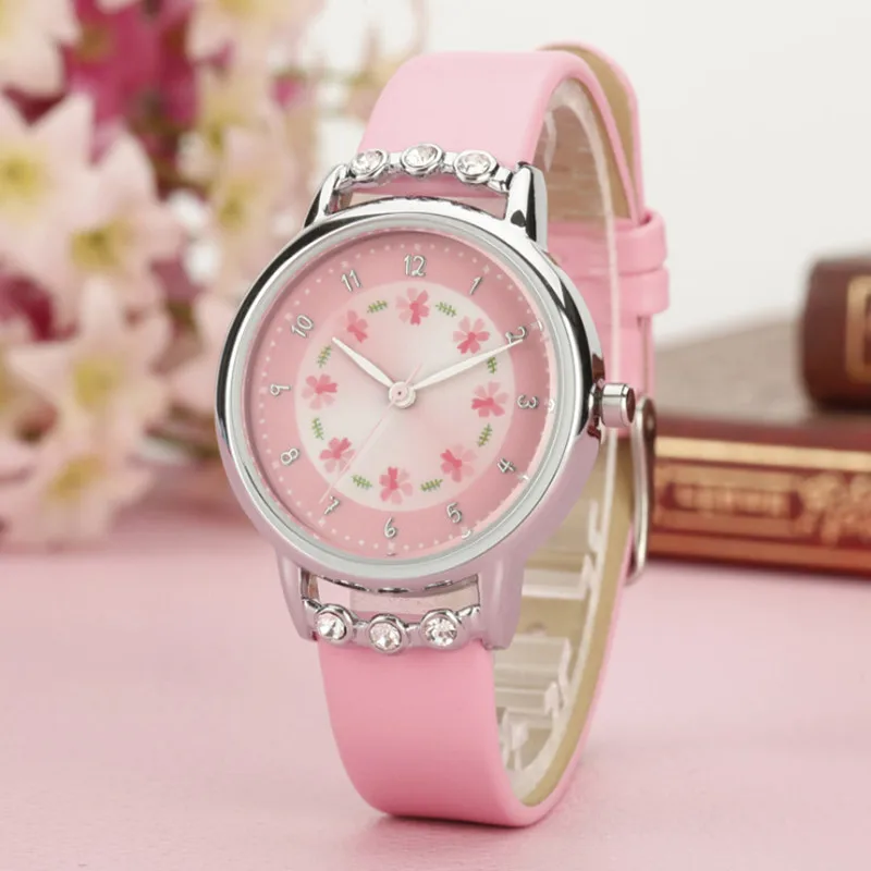 Новые часы для женщин Дети Девочки дамы кварцевые с бриллиантами наручные часы розетка часы с цветочным орнаментом Montre часы