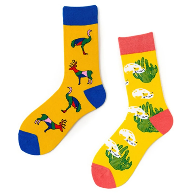 Хлопковые носки для мужчин и женщин, модные разноцветные носки в стиле Харадзюку с забавным рисунком из мультфильма, унисекс, рождественский подарок