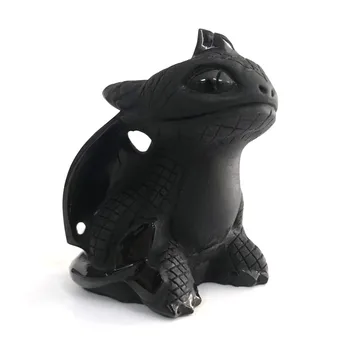 

Natural Obsidian Cute Toothless Dragon Shape Quartz Stone Healing Crystal Hand Carved Decoration Child Christmas Gifts Crafts ww