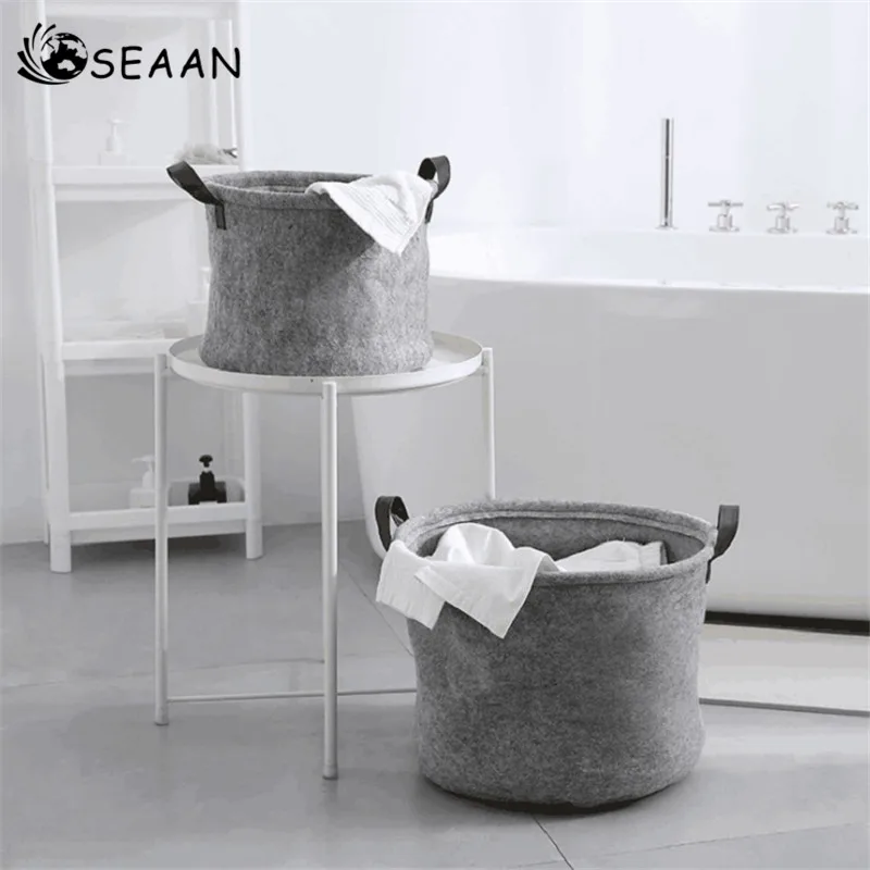 

SEAAN Storage Basket Household Manual Knitted Dirty Clothing Felt Storage Bag Toys Sundries Home Storage & Organization Durable