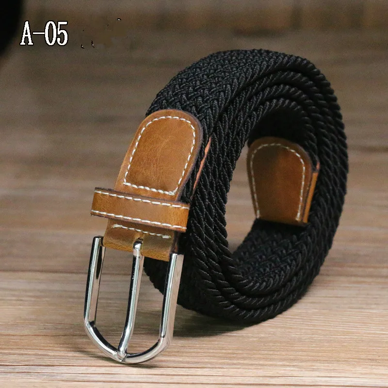 N324-Black Мужской Эластичный эластичный пояс, черный холщовый эластичный плетеный кожаный ремень, широкий металлический эластичный пояс для мужчин - Цвет: N324-Black