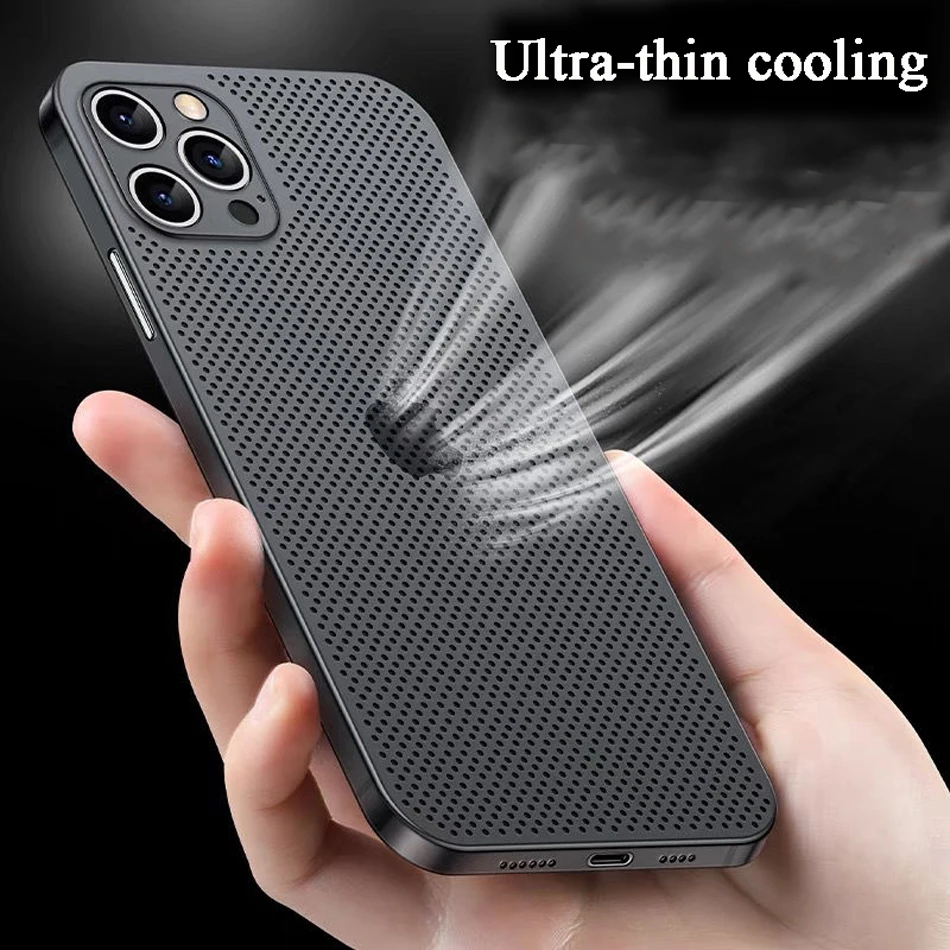 Heat Dissipation Breathable Cooling Case For iPhone 13 12 11 Pro Max XR XS X 8 7 Plus SE 2022 12Pro PP Plain Color Coque Capinha 13 pro cases