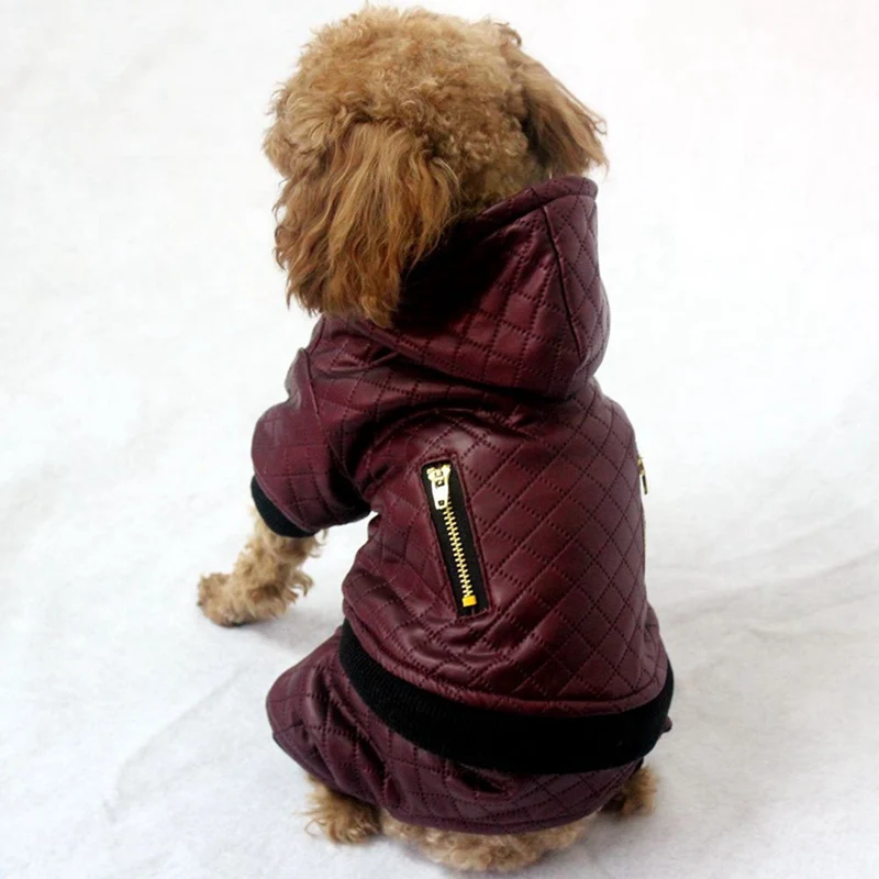 

Warm Pet Clothing for Dog Two Pieces Winter Warm Leather Clothes Zipper 2 Legged Tops And Thickening Pants Ubranka Dla Psa