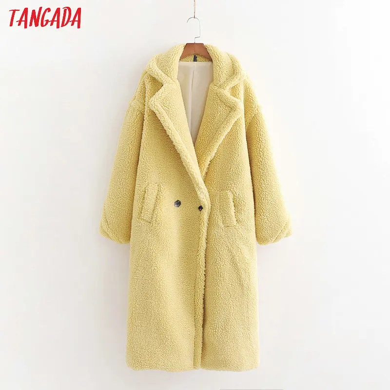Tangada женские фиолетовое длинное teddy Bear пальто зимние женские свободные пальто винтажные Длинные рукава карманов Топы 1D04