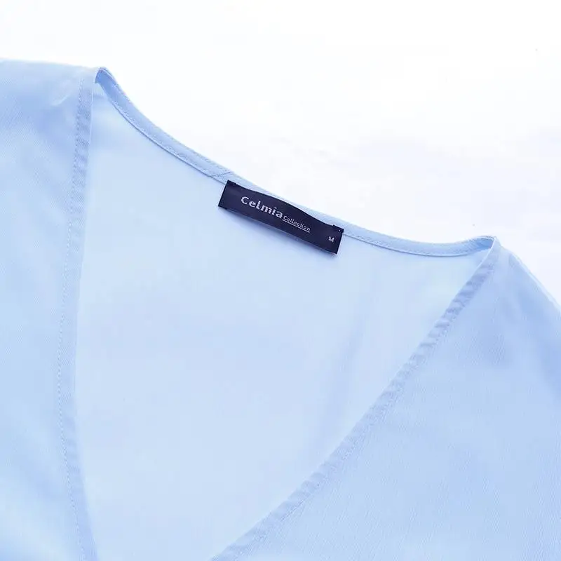 S-5XL, женские элегантные офисные рубашки, Celmia, весенние блузки с оборками, женские повседневные свободные однотонные вечерние Блузы с расклешенными рукавами