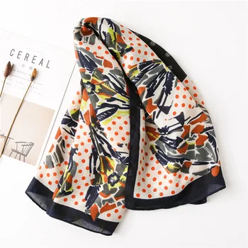 

98*98cm Ladies fashion dot print cotton scarf women Soft flowers print square scarf Large decorative shawl