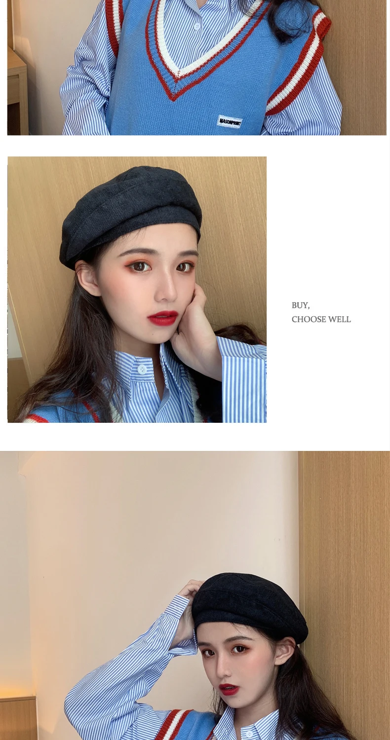 Redwood Beret Female Summer Thin British Retro Painter Octagonal Hat Korean Chao Autumn Winter Black Solar System