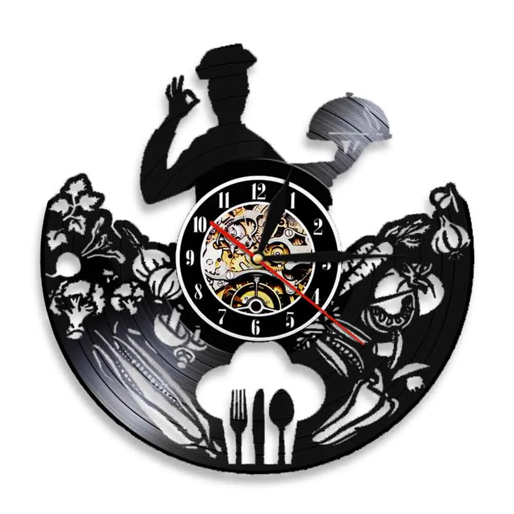 Chef Orologio Da Parete Ristorante Business Logo Decorazioni Da Parete Utensili Da Cucina Cuoco Professionale Cucina Gourmet Cibo Orologio Da Record I