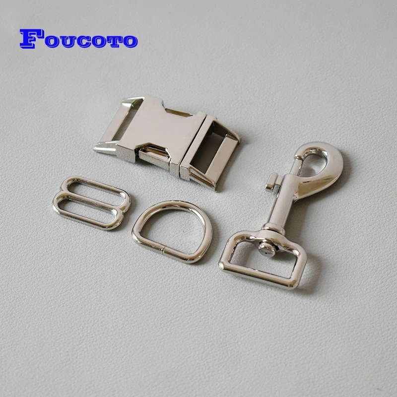 200 sets 25mm Side Release Buckle D Ring Tri-Glides Slider Adjustable Buckle diy dog Collar backpack bag parts-Silver