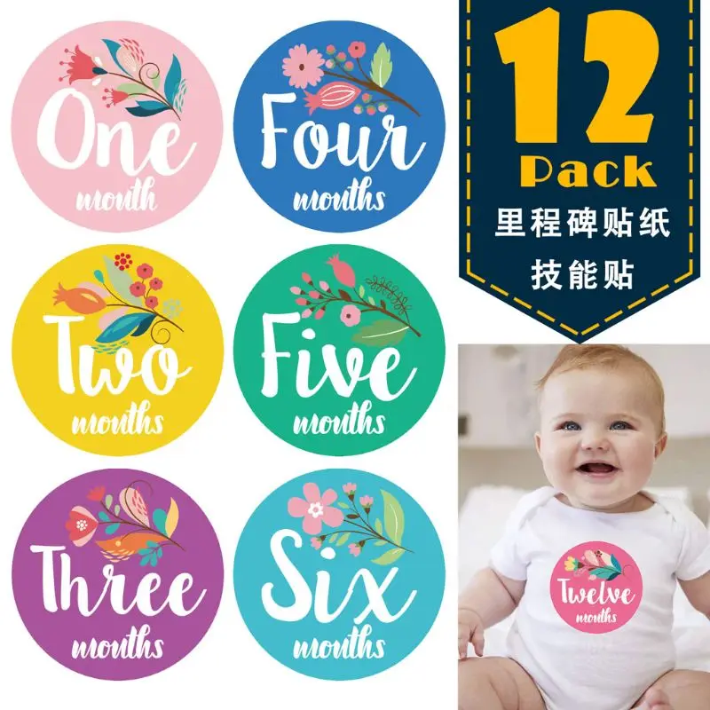 

12 Pcs/set 1-12 Month Sticker Baby Photography Milestone Memorial Monthly Newborn Kids Commemorative Card Number Photo Props