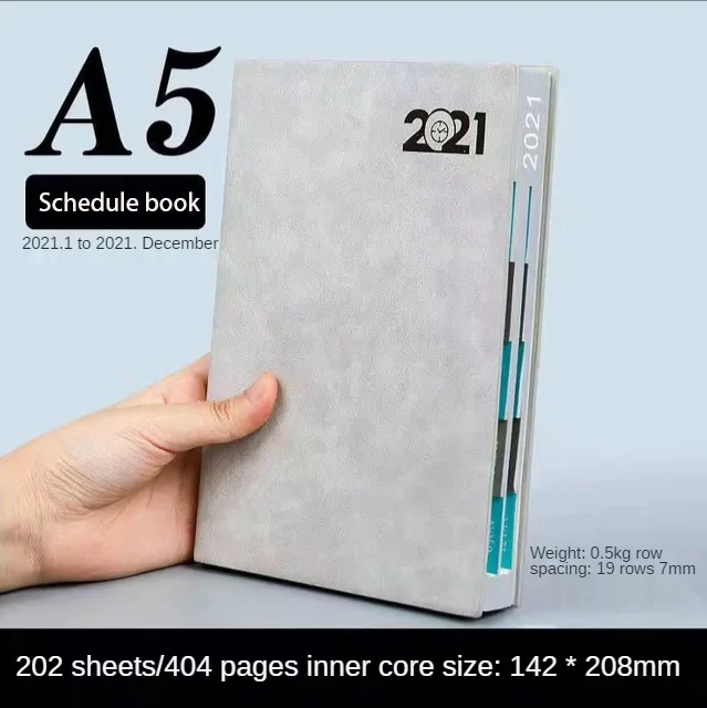 Notebook Books 2021 Schedule Plan 365 Days Daily Calendar Notepad Self-Discipline Punch Card Efficiency Libro Business Office A5 gray