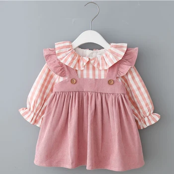 

princess plaid fashion baby girl dress long sleeve vestido Infantil princess party and wedding tutu dress spring autumn toddler