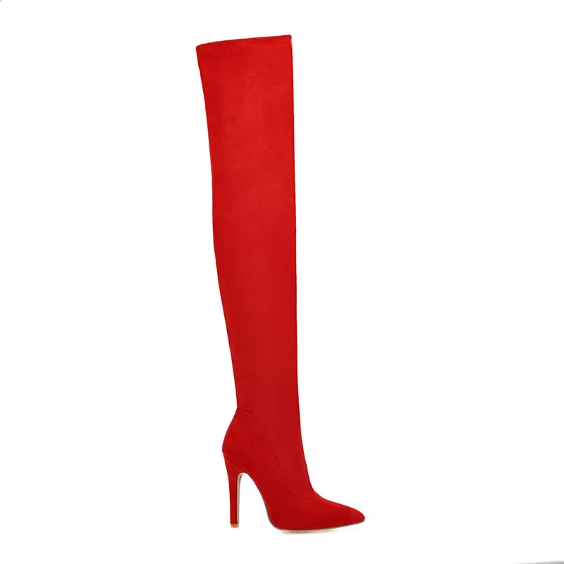 ASUMER/ г. Новые сапоги выше колена женская обувь на тонком высоком каблуке с острым носком на молнии женские ботинки пикантные облегающие высокие сапоги-стрейч - Цвет: red